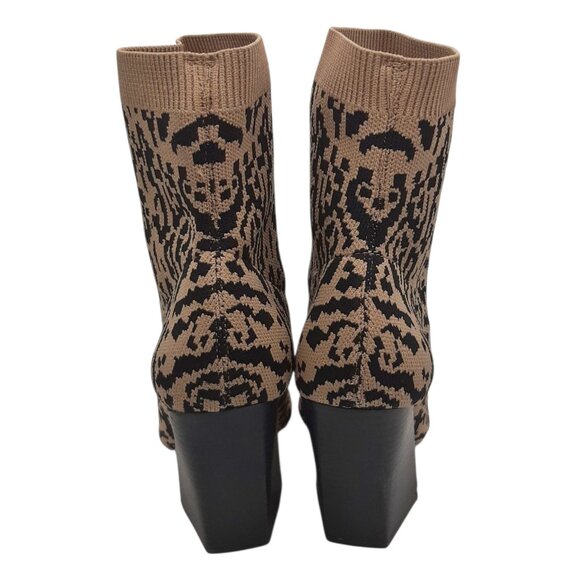 Vince Camuto Leopard Print Knit Sock Booties Pointed Toe Block Heel Boots SZ 8 - Picture 5 of 10